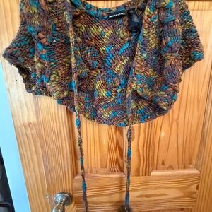 DKNY Chunky Knit Crop Top in Brown and Blue